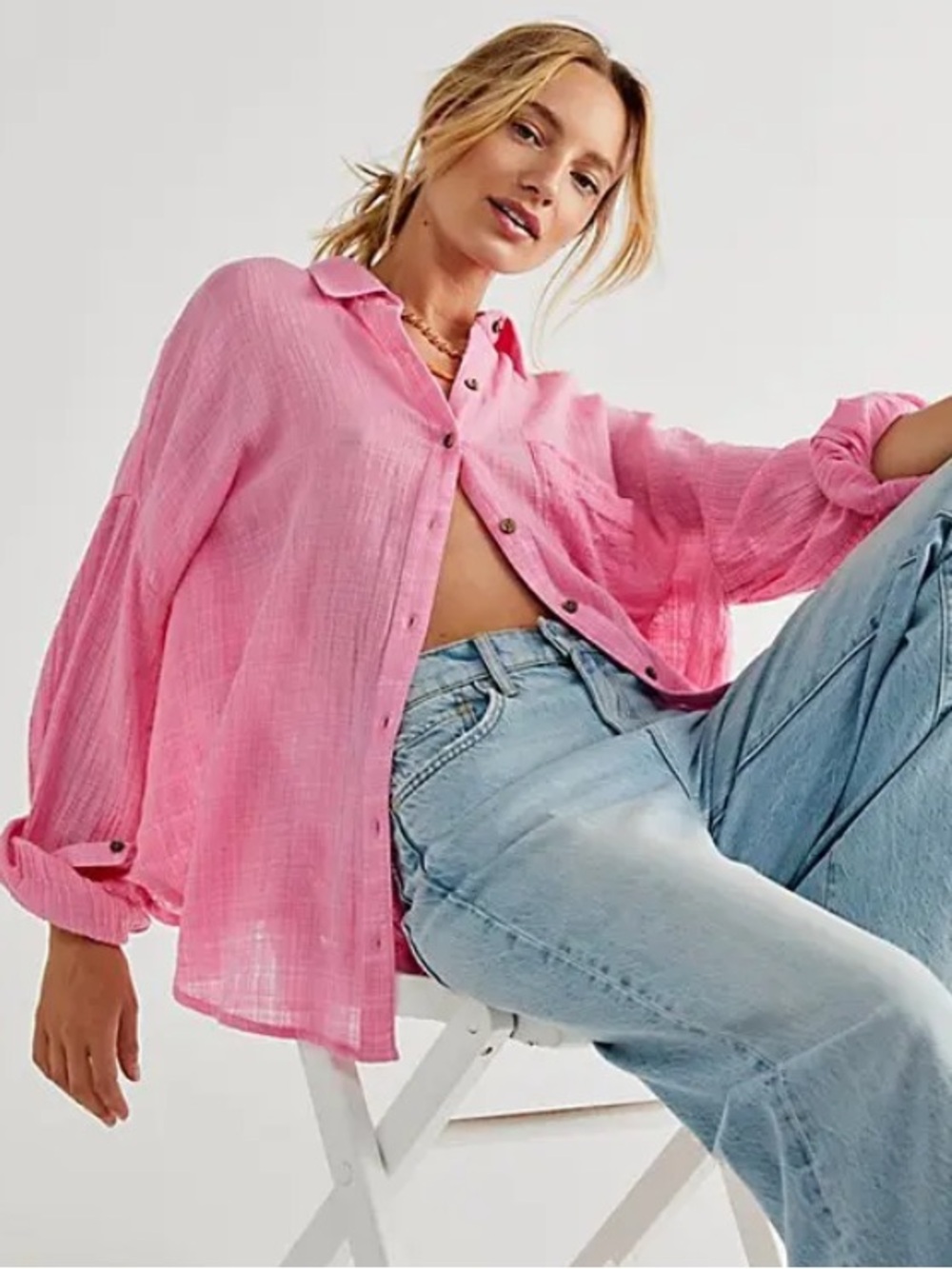 Free People Gisabelle Shirt - Pink Carnation